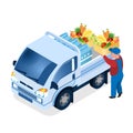 Delivery Worker Loading Box Isometric Illustration