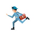 Delivery worker running with post bag icon