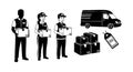 Delivery workers holding packages with delivery van and parcel tag vector illustration Royalty Free Stock Photo
