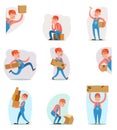 Deliveryman Cargo Freight Box Loading Delivery Shipment Loader Character Icon Cartoon Design Template Vector