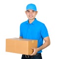 Deliveryman carrying a cardboard parcel box