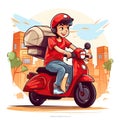 Deliveryman runs fast with the scooter to deliver pizza. Generative AI Royalty Free Stock Photo