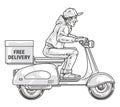 Deliveryman at scooter monochrome emblem