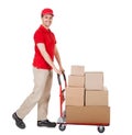 Deliveryman with a trolley of boxes