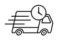 Shipping fast delivery truck with clock icon symbol, Pictogram flat outline design for apps and websites Royalty Free Stock Photo