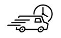 Shipping fast delivery van with clock icon symbol, Pictogram flat outline design for apps and websites Royalty Free Stock Photo