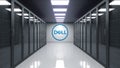 Dell Inc. logo on the wall of the server room. Editorial 3D rendering