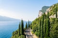 Della Forra road over blue lake Garda, Lombardy, Northern Italy