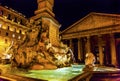 Della Porta Fountain Pantheon Piazza Rotunda Night Rome Italy Royalty Free Stock Photo