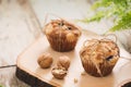 Dellicious homemade nut muffins on table. Sweet pastries Royalty Free Stock Photo