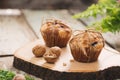 Dellicious homemade nut muffins on table. Sweet pastries Royalty Free Stock Photo