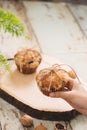 Dellicious homemade nut muffins on table. Sweet pastries Royalty Free Stock Photo