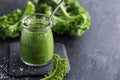 Delocious kale pesto sauce and fresh raw leaves