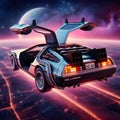 Delorean flying space Generative ai for illustrations