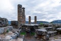 View of Doric columns and temple ruins in the Sanctuary Athena Pronaia in Delphi Royalty Free Stock Photo