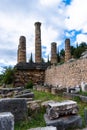 View of Doric columns and temple ruins in the Sanctuary Athena Pronaia in Delphi Royalty Free Stock Photo