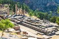 Delphi, Greece: Ruins of Temple of Apollo with Delphi Oracle, Centre of Greek culture Royalty Free Stock Photo