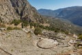 Delphi, Phocis / Greece. Ancient Theater of Delphi. The theater, with a total capacity of 5,000 spectators, is located at the san Royalty Free Stock Photo