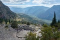 The view on amphitheater, in the archaeological site of Delphi, Greece Royalty Free Stock Photo