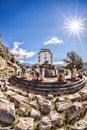 Delphi with ruins of the Temple in Greece Royalty Free Stock Photo