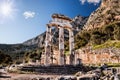 Delphi with ruins of the Temple in Greece Royalty Free Stock Photo