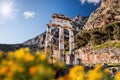 Delphi with ruins of the Temple in Greece Royalty Free Stock Photo