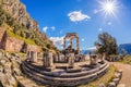 Delphi with ruins of the Temple in Greece Royalty Free Stock Photo