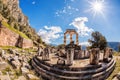 Delphi with ruins of the Temple in Greece Royalty Free Stock Photo
