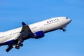 Delta Air Lines Airbus A330 passenger plane taking off from Schiphol Airport. The Netherlands - February 16, 2016 Royalty Free Stock Photo