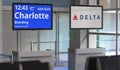 DELTA AIR LINES flight from Skyhaven airport to Charlotte. Editorial 3d rendering