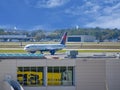 Delta aircraft on runway preparing for departure from the Orlando International Airport MCO.