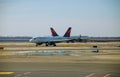 Delta airline jetliner aircraft up at apron waiting for departure at JFK international airport