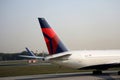 Delta Airlines taxiing in Frankfurt Airport, FRA, closeup view of tail