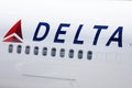 Delta Airlines plane, close-up view of plane windows