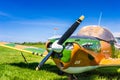 Delta, BC - May 7, 2019: Single engine propeller plane with camoflage style paint stored at Delta Heritage Airpark.