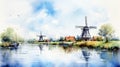Delta Of Netherlands Watercolor Illustration