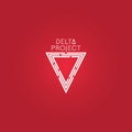 Delta project design. White color logo with red background