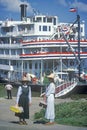 The Delta Queen, a relic of the steamboat era of the 19th century, still rolls down the Mississippi River Royalty Free Stock Photo