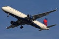 Delta`s new Aircraft landing in blue sky background