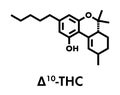 Delta-10-tetrahydrocannabinol D10-THC molecule. Isomer of Delta-9-THC. Skeletal formula.