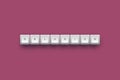 Delusion word on white 3d keyboard buttons with shadow on pink background