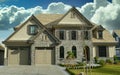 Grand Designer Home House Maison Rock Stucco Front Exterior Cumulus Clouds Sky Background Royalty Free Stock Photo