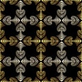 Deluxe seamless pattern with golden and silver decorative ornament on black background