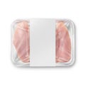 a image of a white chicken breast plastic tray with label isolated on a white background Royalty Free Stock Photo