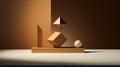 geometric shapes in a minimalist composition featuring a single wooden sculpture