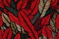 Delve into the intricate beauty of nature with an abstract composition featuring vibrant red stripes of foliage