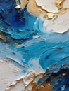 Abstract background of acrylic paint in blue and gold tones. Liquid marble texture. Royalty Free Stock Photo