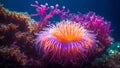 Colorful anemone on the coral reef. Underwater world. Generative Ai.
