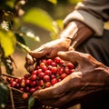 Harvest Elegance: Expert Hands Picking Ripe Coffee Cherries Symphony