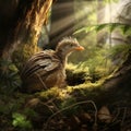 Nestling's Haven: Young Archaeopteryx in the Forest Perch